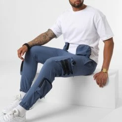 Nouveau ⌛ Ensemble Tee 🎉 Shirt Poche Et Pantalon Jogging F22-910T Blanc Bleu de Classic Series ✔️