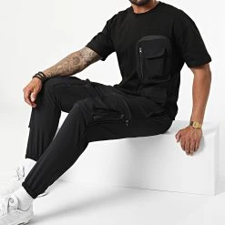 Grosses soldes 🎉 Ensemble Tee 🔥 Shirt Poche Et Pantalon Jogging F22-908T Noir de Classic Series ✨