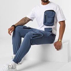 Coupon ⭐ Ensemble Tee 🎁 Shirt Poche Et Pantalon Jogging F22-908T Blanc Bleu de Classic Series ⌛