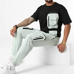 Coupon 🌟 Ensemble Tee Shirt Poche Et Pantalon Jogging F22-908T Noir Turquoise de Classic Series 👏