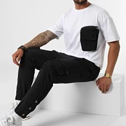 De gros 👏 Ensemble Tee 🧨 Shirt Poche Et Pantalon Jogging F22-909T Noir Blanc de Classic Series ✔️