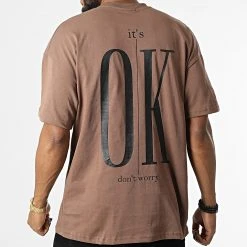 Meilleure vente ⭐ Tee Shirt Oversize Large A Poche 22-Y111 Marron de Classic Series ✔️