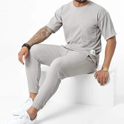 Coupon 🤩 Ensemble Tee 👍 Shirt Poche Et Pantalon Jogging PP017-PPE004 Gris de Classic Series ✨