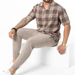 Meilleur prix 😍 Ensemble Chemise Manches Courtes Et Pantalon Jogging PP021 Marron de Classic Series 🔔