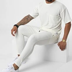 Sortie 🔔 Ensemble Tee 😍 Shirt Poche Et Pantalon Jogging PP017-PPE004 Blanc de Classic Series ❤️