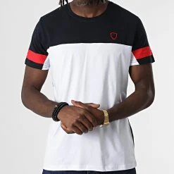 Promo 🔔 Tee Shirt 3905 Blanc Bleu Marine de Classic Series 🎁