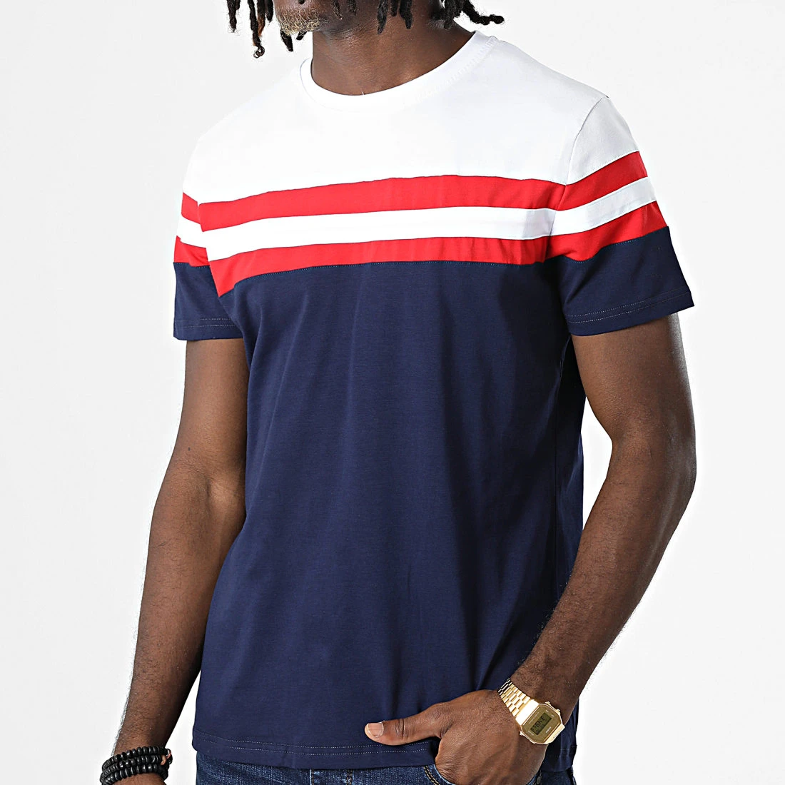Nouveau ✨ Tee 🧨 Shirt Tricolore 4058 Bleu Marine Blanc Rouge de Classic Series ⌛ 3 Nouveau ✨ Tee 🧨 Shirt Tricolore 4058 Bleu Marine Blanc Rouge de Classic Series ⌛