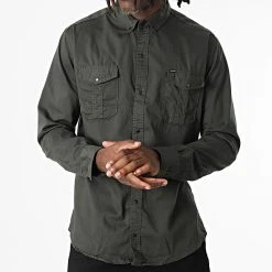 Promo ⌛ Chemise Manches Longues W-323 Vert Foncé de Classic Series 😀