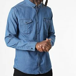 Offres 👍 Chemise Jean Manches Longues W-323 Bleu Denim de Classic Series 🎉