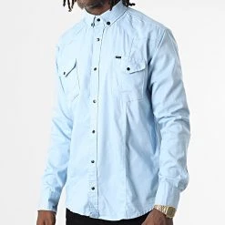 Grosses soldes 🔥 Chemise Manches Longues Col Mao W-324 Bleu Clair de Classic Series ❤️ -Classic Series Soldes classic series 325982 W 324 BLEU CIEL 20220701T150455 03