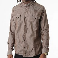 Le moins cher 🧨 Chemise Manches Longues Col Mao W-324 Marron Foncé de Classic Series 😍 -Classic Series Soldes classic series 326013 W 324 MARRON 20220701T152153 03