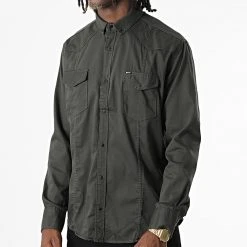 De gros 😀 Chemise Manches Longues Col Mao W-324 Vert Foncé de Classic Series ✨ -Classic Series Soldes classic series 326015 W 324 KAKI 20220701T152235 03