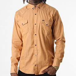 Meilleure vente ❤️ Chemise Manches Longues Col Mao W-324 Camel de Classic Series 🥰