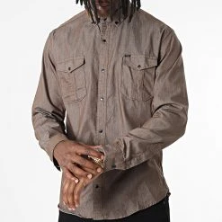 Bon marché ✨ Chemise Manches Longues W-323 Marron Foncé de Classic Series 🧨