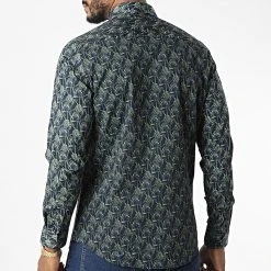 Meilleure vente ❤️ Chemise Manches Longues 7712 Bleu Marine Vert Floral de Classic Series 😍 -Classic Series Soldes classic series 328432 7712SOS BLUE 20220720T152118 04