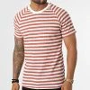Budget ✔️ Tee Shirt A Rayures LM283 Rouge Brique Blanc de Classic Series ⭐