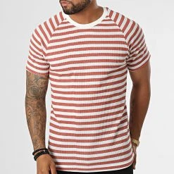 Budget ✔️ Tee Shirt A Rayures LM283 Rouge Brique Blanc de Classic Series ⭐ -Classic Series Soldes classic series 329438 LM283 KIREMIT 20220727T163220 03