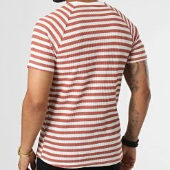 Budget ✔️ Tee Shirt A Rayures LM283 Rouge Brique Blanc de Classic Series ⭐ -Classic Series Soldes classic series 329438 LM283 KIREMIT 20220727T163222 04