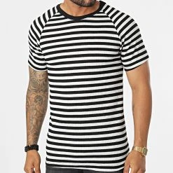 Coupon 👏 Tee Shirt A Rayures LM283 Noir Blanc de Classic Series 🧨