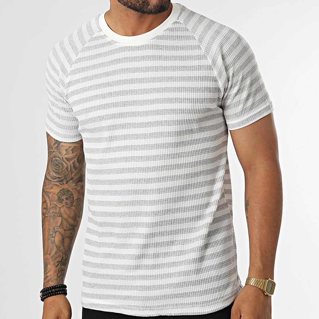 Grosses soldes ✨ Tee 🧨 Shirt A Rayures LM283 Gris Blanc de Classic Series ✨ 3 Grosses soldes ✨ Tee 🧨 Shirt A Rayures LM283 Gris Blanc de Classic Series ✨