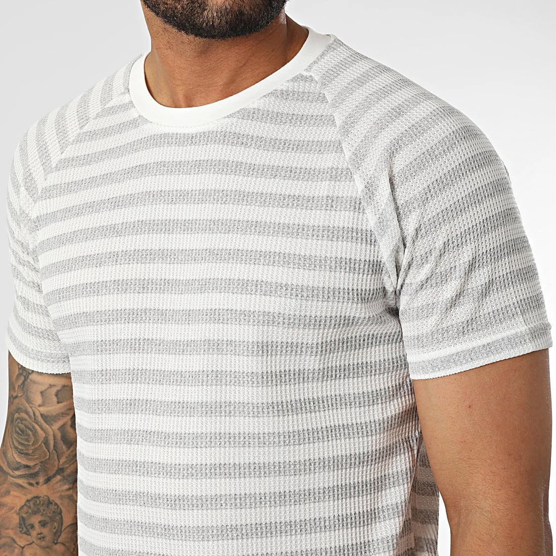 Grosses soldes ✨ Tee 🧨 Shirt A Rayures LM283 Gris Blanc de Classic Series ✨ 4 Grosses soldes ✨ Tee 🧨 Shirt A Rayures LM283 Gris Blanc de Classic Series ✨ – Image 2