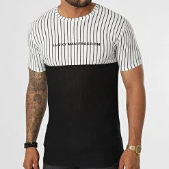 Remise 🛒 Tee 🤩 Shirt A Rayures LM479 Blanc Noir de Classic Series ❤️