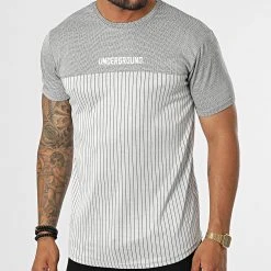 De gros 🔔 Tee Shirt A Rayures LM471 Gris Clair de Classic Series ⭐