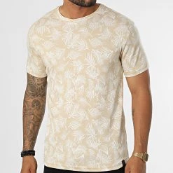 Vente flash ⭐ Tee 🧨 Shirt LM458 Beige Blanc Floral de Classic Series ❤️