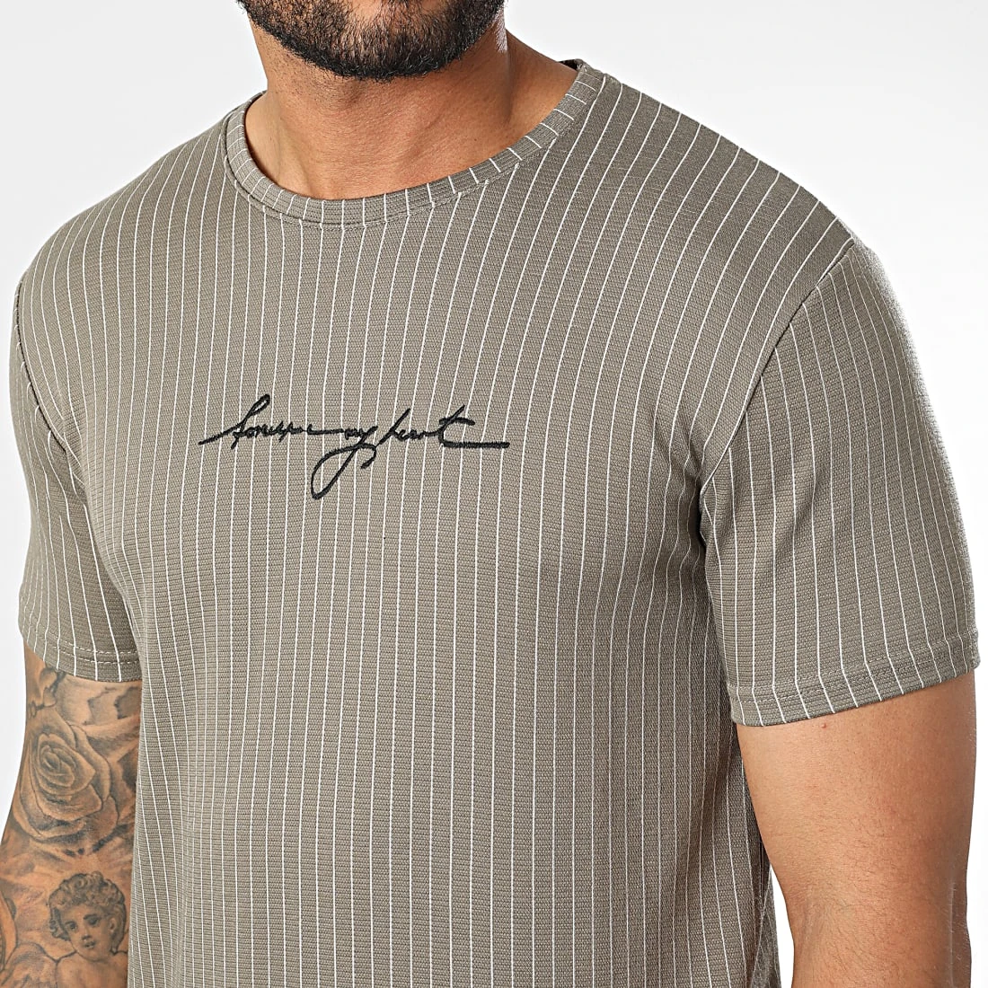 Remise 😉 Tee Shirt A Rayures LM463 Taupe de Classic Series 😀 4 Remise 😉 Tee Shirt A Rayures LM463 Taupe de Classic Series 😀 – Image 2