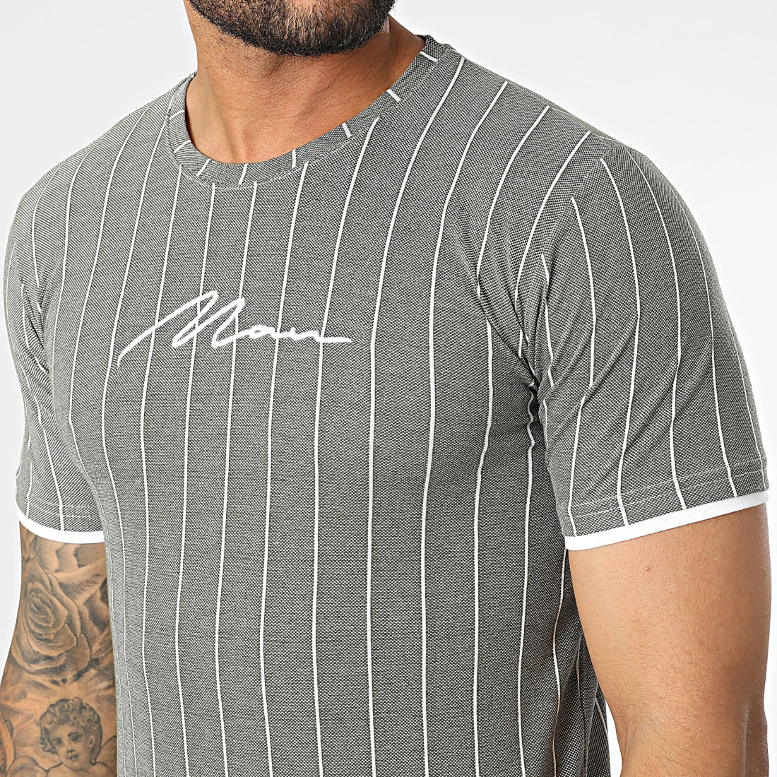 Meilleure vente 🧨 Tee Shirt A Rayures LM277 Vert Kaki Chiné de Classic Series ✔️ 4 Meilleure vente 🧨 Tee Shirt A Rayures LM277 Vert Kaki Chiné de Classic Series ✔️ – Image 2