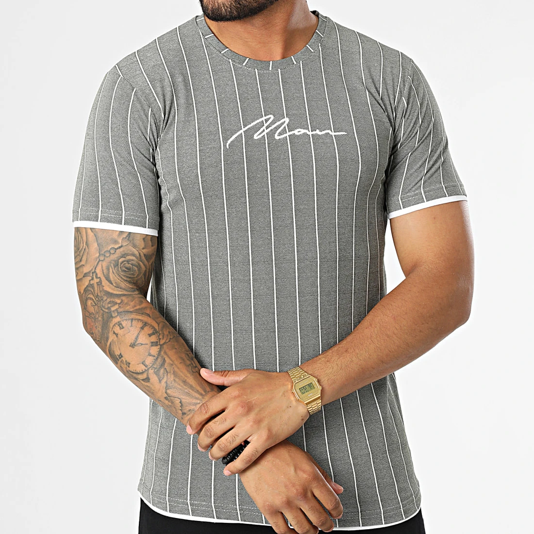 Meilleure vente 🧨 Tee Shirt A Rayures LM277 Vert Kaki Chiné de Classic Series ✔️ 5 Meilleure vente 🧨 Tee Shirt A Rayures LM277 Vert Kaki Chiné de Classic Series ✔️ – Image 3