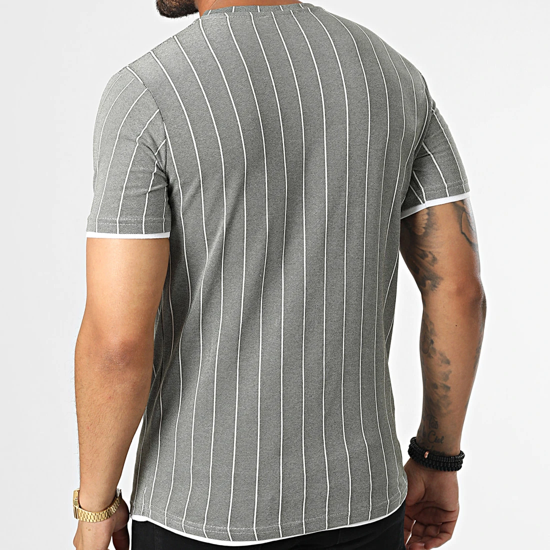 Meilleure vente 🧨 Tee Shirt A Rayures LM277 Vert Kaki Chiné de Classic Series ✔️ 6 Meilleure vente 🧨 Tee Shirt A Rayures LM277 Vert Kaki Chiné de Classic Series ✔️ – Image 4