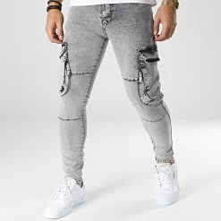 Meilleure vente 😍 Jean Slim Cargo 15357 Gris de Classic Series ✨