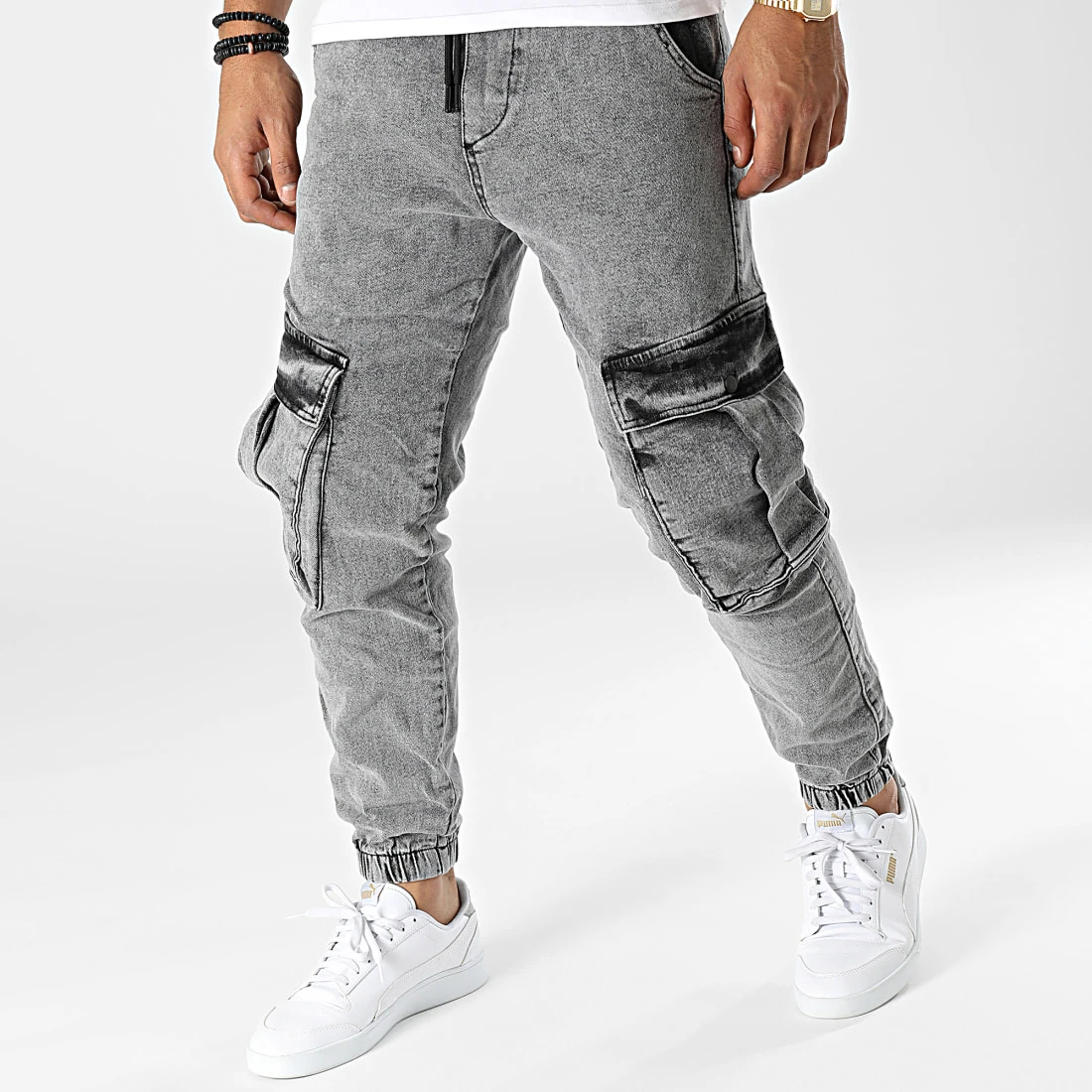 Le moins cher 👏 Pantalon Cargo Denim 15144 Gris Chiné de Classic Series 🎁 3 Le moins cher 👏 Pantalon Cargo Denim 15144 Gris Chiné de Classic Series 🎁