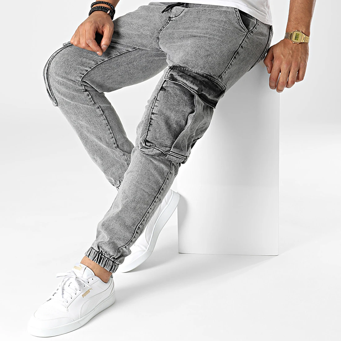 Le moins cher 👏 Pantalon Cargo Denim 15144 Gris Chiné de Classic Series 🎁 5 Le moins cher 👏 Pantalon Cargo Denim 15144 Gris Chiné de Classic Series 🎁 – Image 3