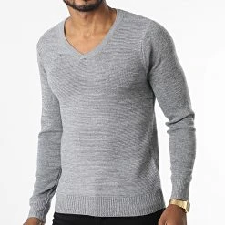 Sortie 🎉 Pull Col V G1812 Gris Chiné de Classic Series ❤️
