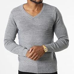 Sortie 🎉 Pull Col V G1812 Gris Chiné de Classic Series ❤️ -Classic Series Soldes classic series 332015 G1812 GREY 20220811T152505 03