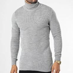 Budget ⭐ Pull Col Roulé 1406 Gris Chiné de Classic Series 😀