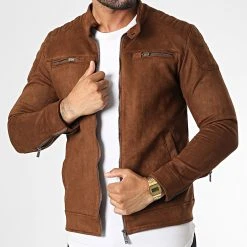 Meilleure vente 🤩 Veste Biker Suédine 506 Marron de Classic Series 🎉