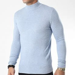 Grosses soldes ❤️ Pull Col Cheminée 665 Bleu Clair Chiné de Classic Series 🌟