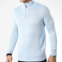 Promo 👍 Pull Col Zippé J666 Bleu Clair de Classic Series 🎁