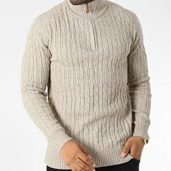 Sortie ❤️ Pull Col Zippé 6852 Beige de Classic Series ⭐