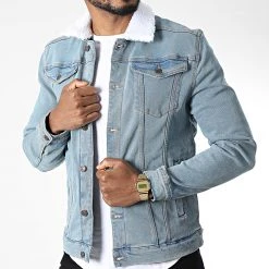 De gros ⌛ Veste Jean Col Mouton Kash Teddy DP3010 Bleu Denim de Classic Series 👏