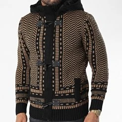 Coupon 🎉 Gilet Zippé Capuche 3007 Noir Camel de Classic Series 👍