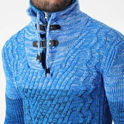 De gros ⭐ Pull Col Montant 5012 Noir Bleu Clair de Classic Series ❤️ -Classic Series Soldes classic series 342499 5012 BLEU 20221007T161028 02