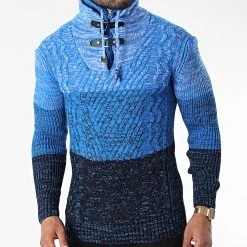 De gros ⭐ Pull Col Montant 5012 Noir Bleu Clair de Classic Series ❤️ -Classic Series Soldes classic series 342499 5012 BLEU 20221007T161030 03