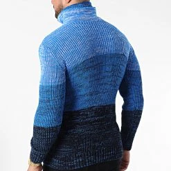 De gros ⭐ Pull Col Montant 5012 Noir Bleu Clair de Classic Series ❤️ -Classic Series Soldes classic series 342499 5012 BLEU 20221007T161032 04