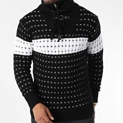 Le moins cher 🔥 Pull Col Montant 5011 Noir de Classic Series 🎁 -Classic Series Soldes classic series 342510 5011 BLACK WHITE 20221007T155724 03