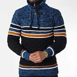 Remise 😀 Pull Col Montant 5013 Bleu Marine Bleu Chiné de Classic Series 👏 -Classic Series Soldes classic series 342528 5013 BLEU 20221007T155159 03