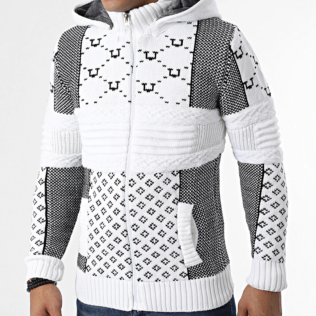 Nouveau 🔔 Gilet Zippé Capuche 3013 Beige Clair Noir de Classic Series ✨ 5 Nouveau 🔔 Gilet Zippé Capuche 3013 Beige Clair Noir de Classic Series ✨ – Image 3